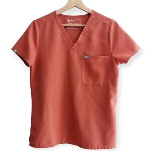 Figs Catarina One Pocket Short Sleeve Scrub Top Limited Edition Orange Small